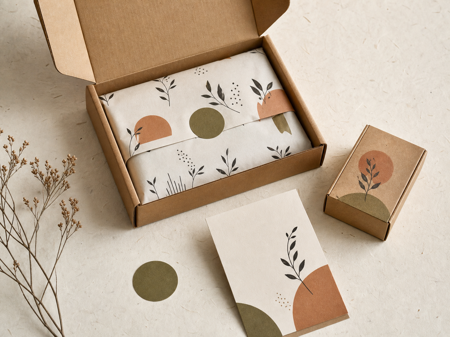 Branded packaging, labels, and mailer box